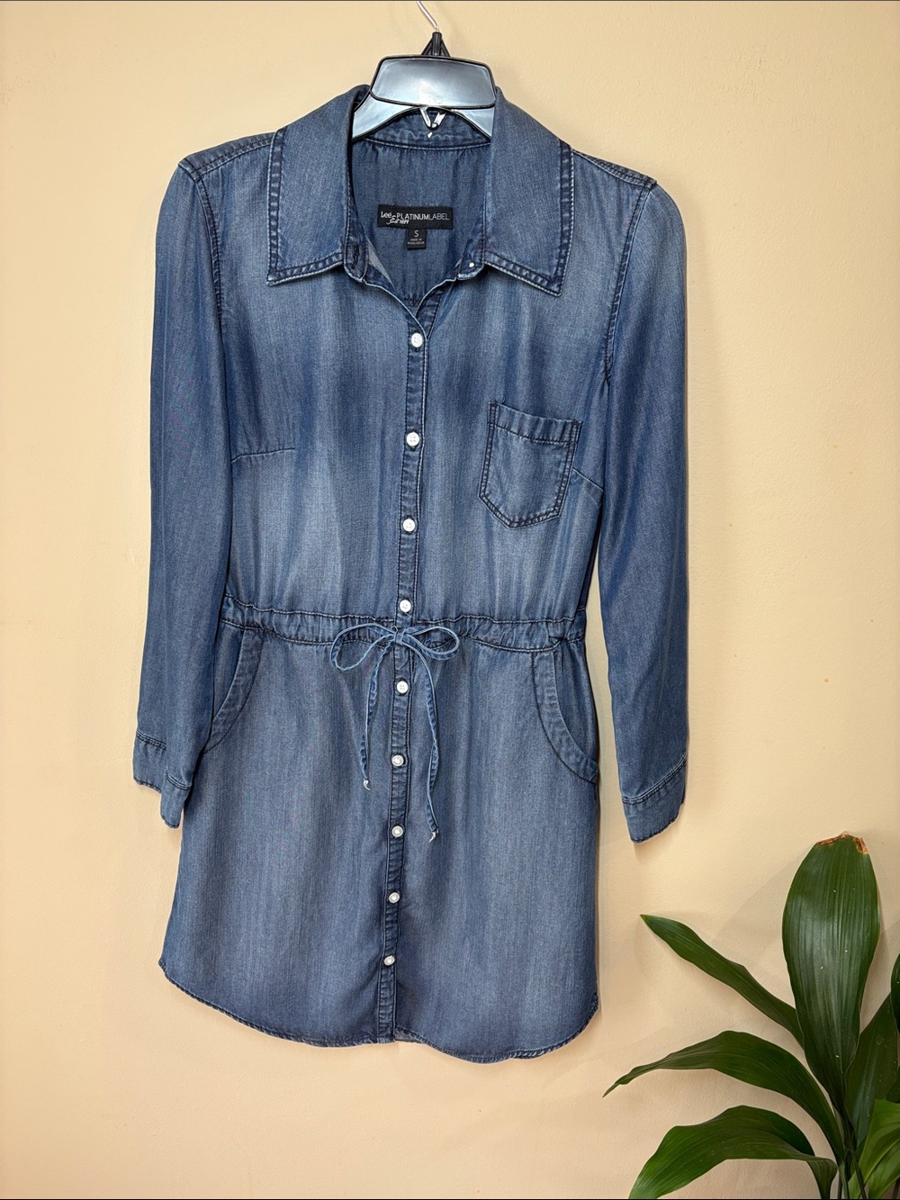 Lee Platinum Label Blue Denim Shirt Dress with Waist Tie, S